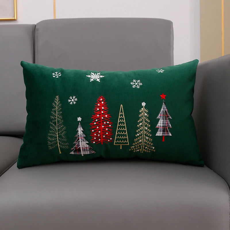 Embroidered Snowflake Christmas Tree Pillow Case