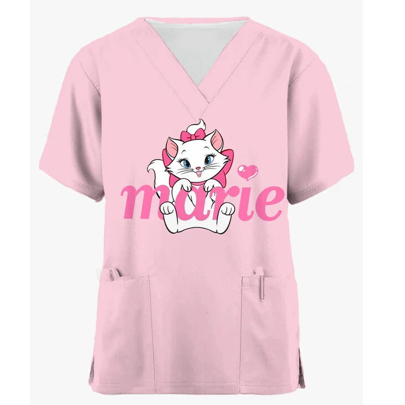 Disney Mary Cat Print Scrub Top