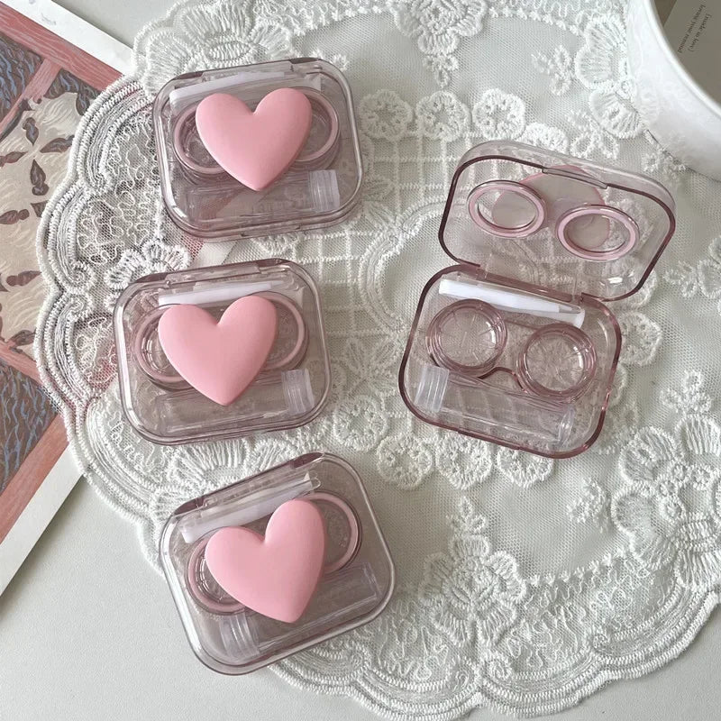 Contact Lens Cases: Pink Transparent Love Bow Contact Lens Case