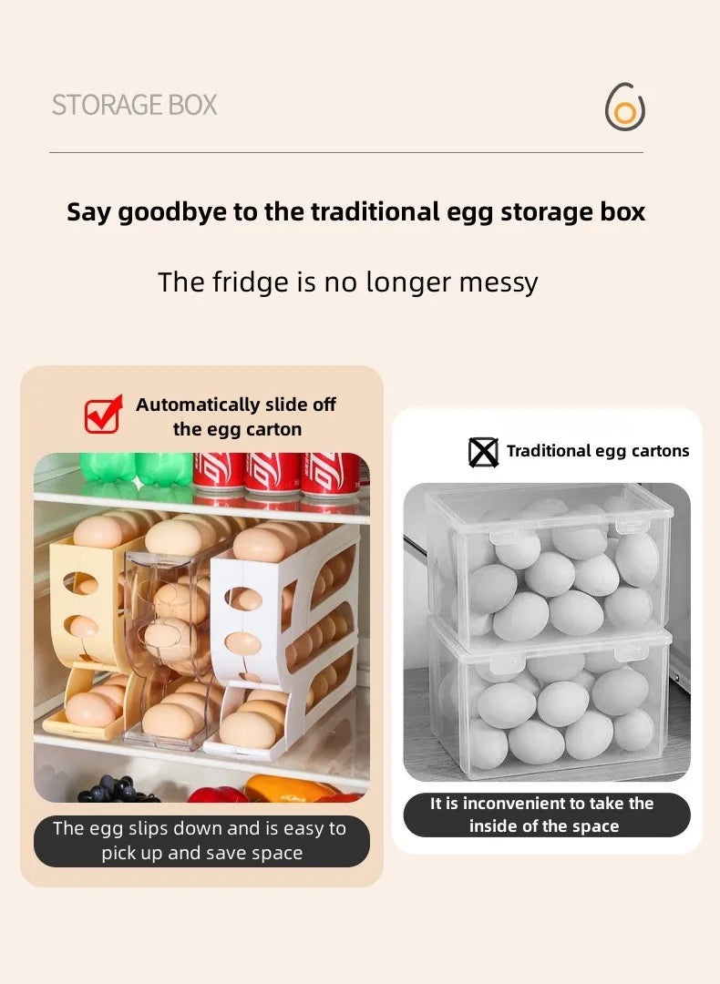 4-Tier Automatic Rolling Egg Holder for Fridge