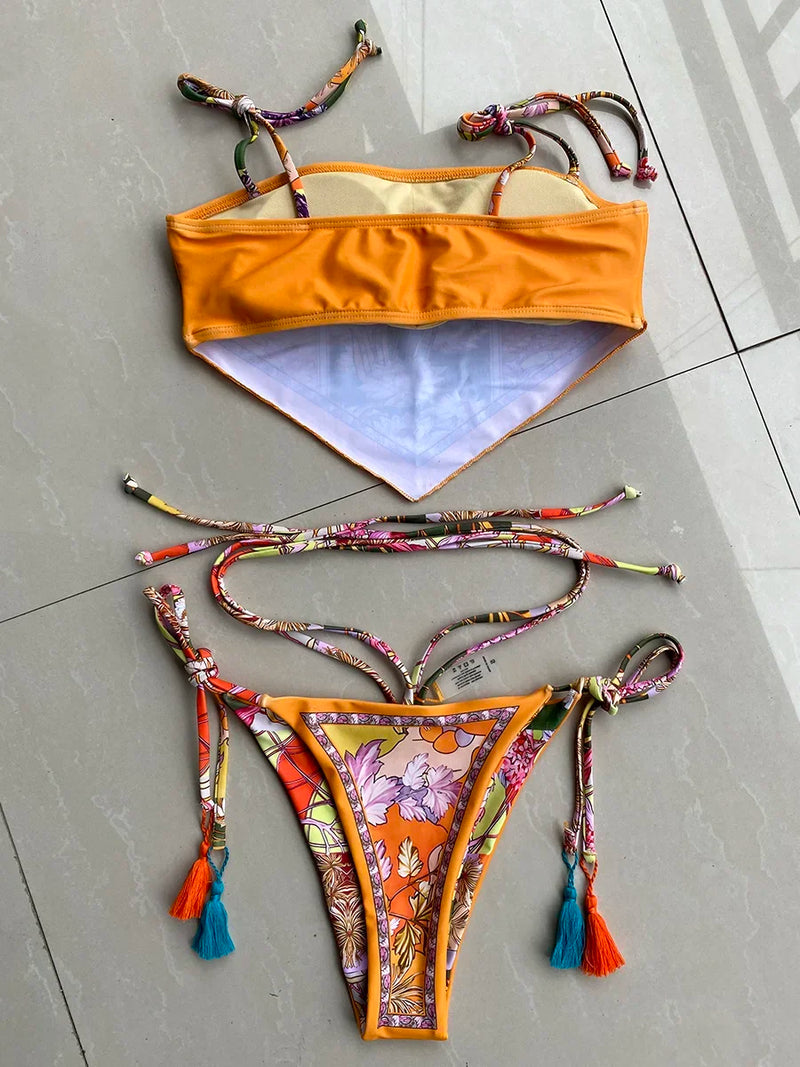 Printed Crop Top Bikini Set