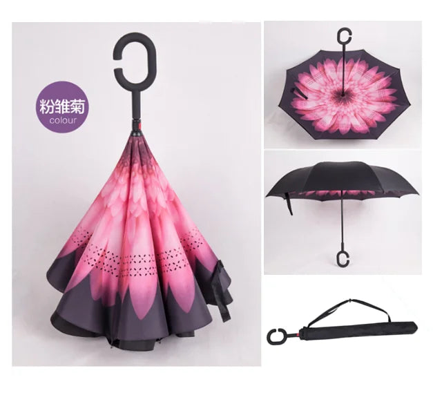 Reverse Long Handle Automatic Safety Anti-Rebound Umbrella