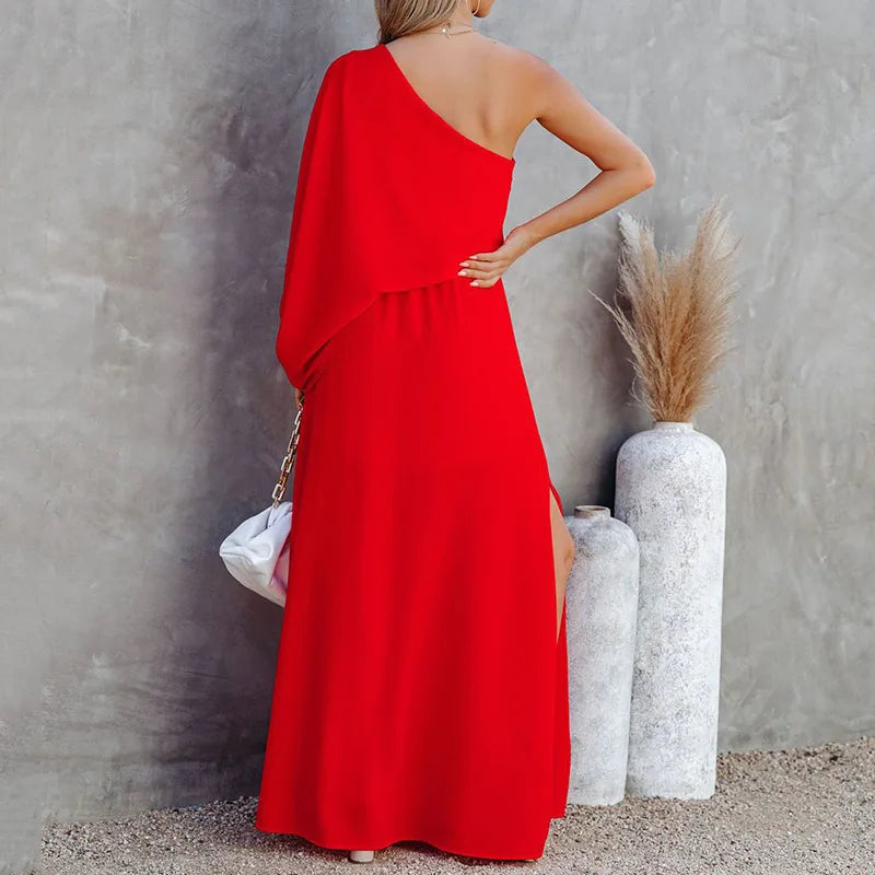 One-Shoulder Side Slit Temperament Long Dress