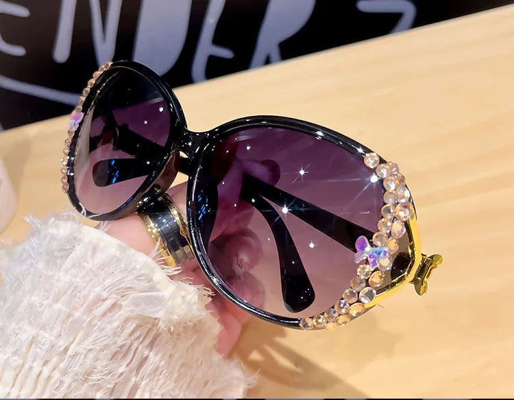 Bling Rhinestone Vintage Gradient Lens Sunglasses UV400