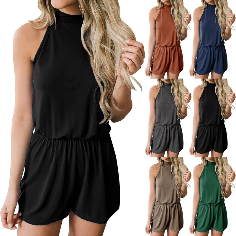 Solid Color Shorts Jumpsuit