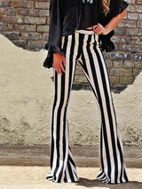 Black & White Striped Printed High Waist Casual Wide Leg Trousers