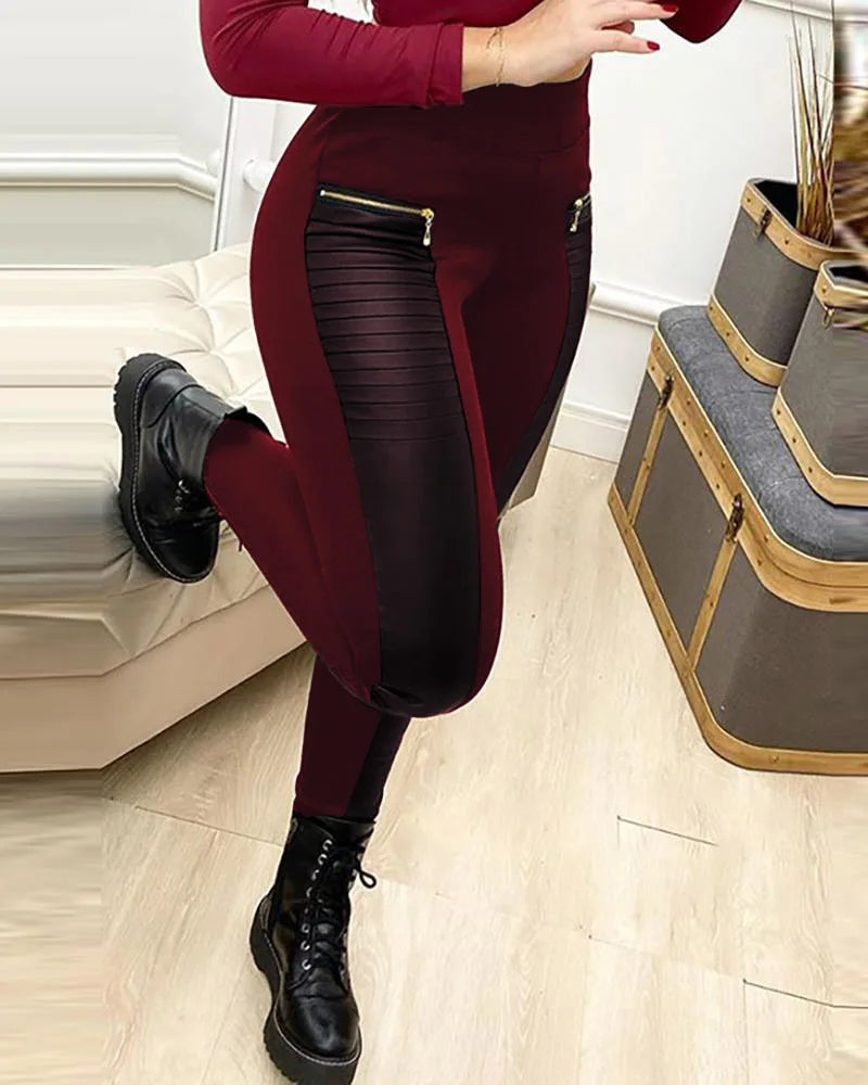 High-Waisted, Elegant Leather Casual Trousers