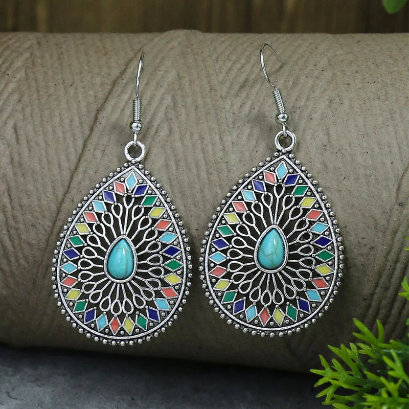 Ethnic Vintage Boho Creative Geometric Silver Color Dangle Earrings