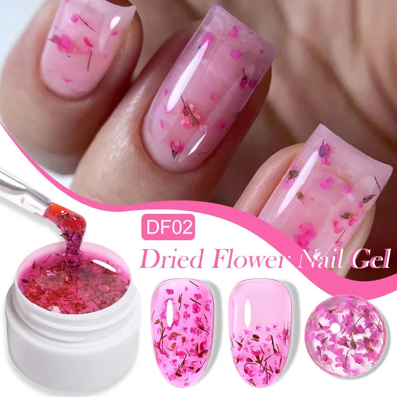 LILYCUTE 8ml Pink Dried Flower Gel Nail Polish – Natural Flower Fairy Nail Art Gel, Soak Off – UV/LED Varnish for Nails DIY