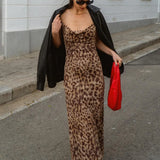 Vintage Leopard Print Tulle Long Dress