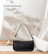 Genuine Leather Crocodile Pattern Satchel