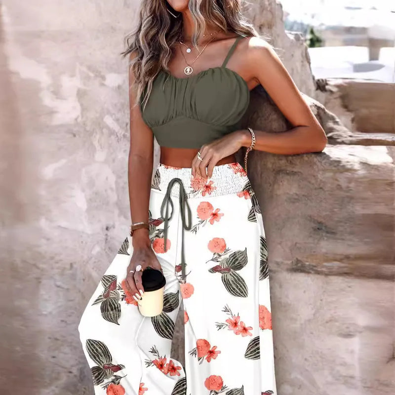 Camis Crop Top and Wide Leg Pant Set