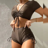 Black Drawstring Swimwear Bikini Set