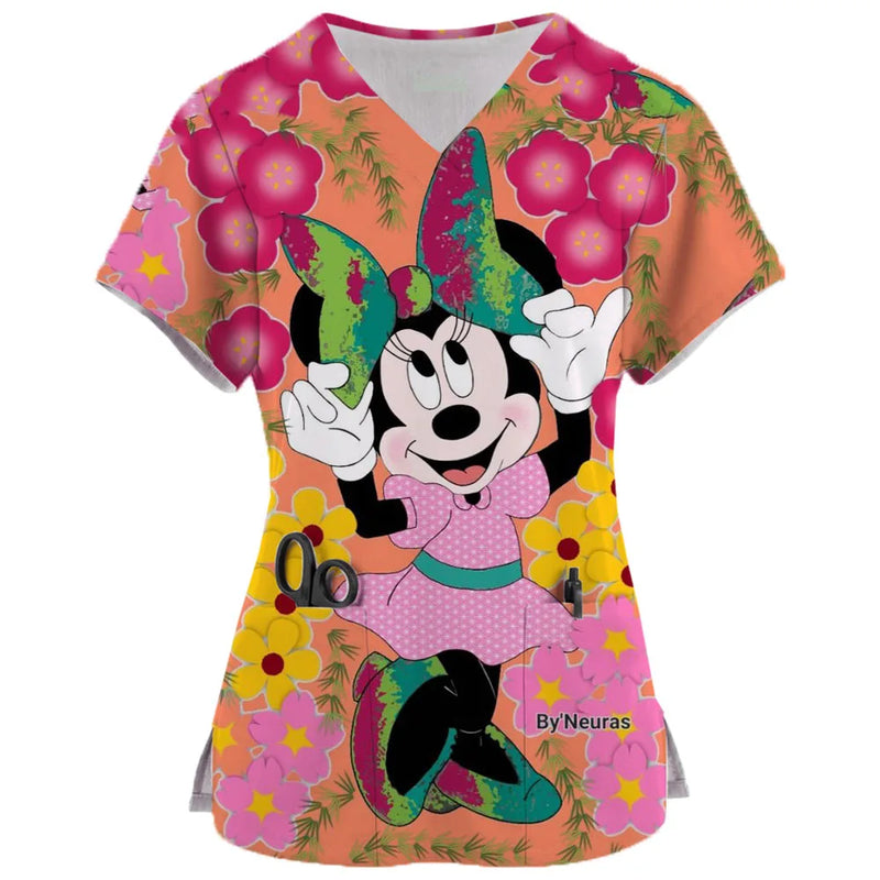 Disney Mickey or Stitch Print Medical Scrub Tops