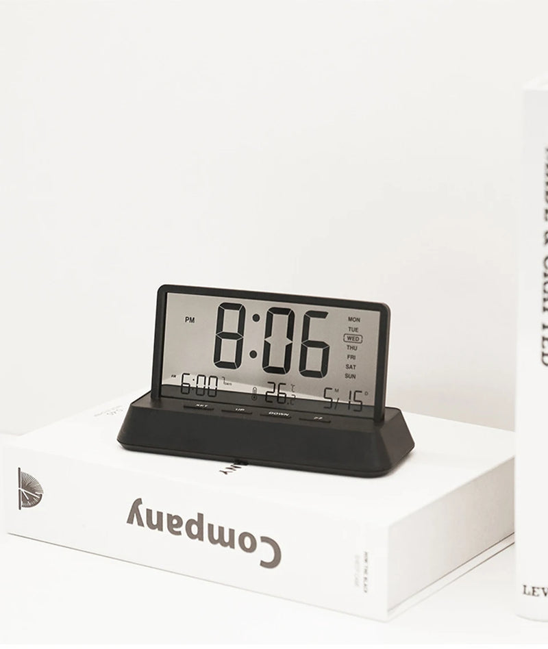 Digital Alarm Clock - Transparent Electronic Desk Clock with Date, Temp, and Large Display Screen