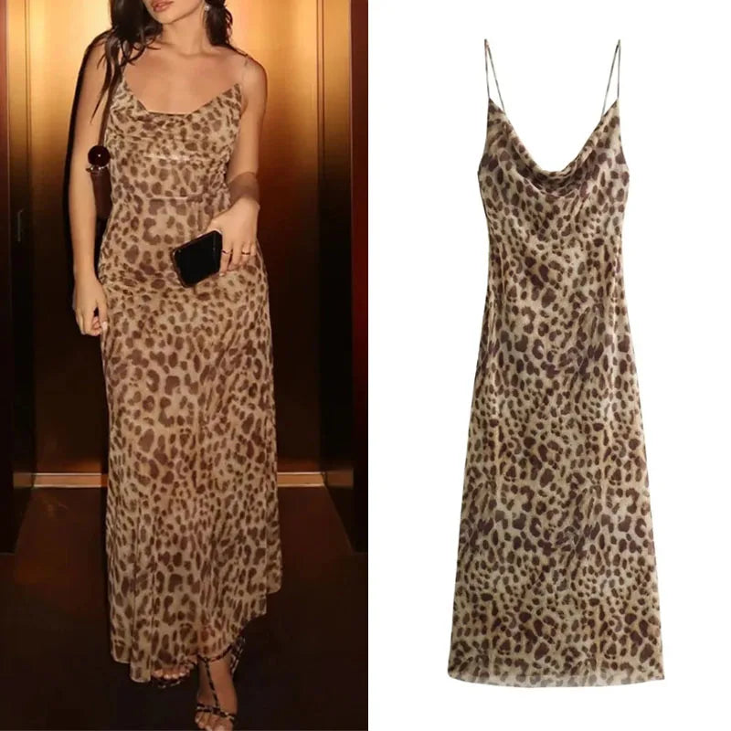 Leopard Tulle Backless Slip Dress