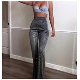 Fashionable High Waist Loose Wide Leg Sparkle Legs Casual Straight Pants