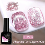 3 IN 1 Platinum Rose Gold Magnetic Gel Nail Polish - Moonlight Magnetic Gel Varnish with Glitter