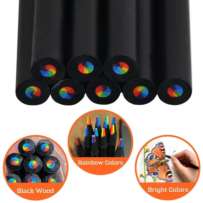 10 Pcs Colored Black Wood Pencils