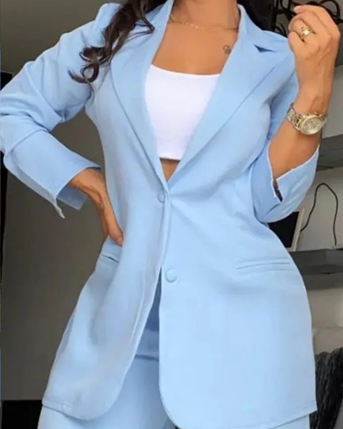 Elegant Autumn Women's Blazer & Pants Two Piece Set