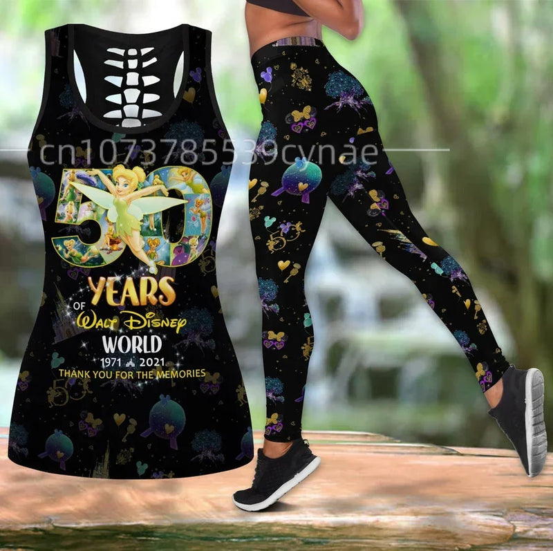 Disney Tinker Bell  Hollow Vest+Leggings Yoga Set