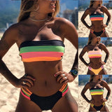 Rainbow Swimsuits - Crop Top Double Lace Up Bikini Set