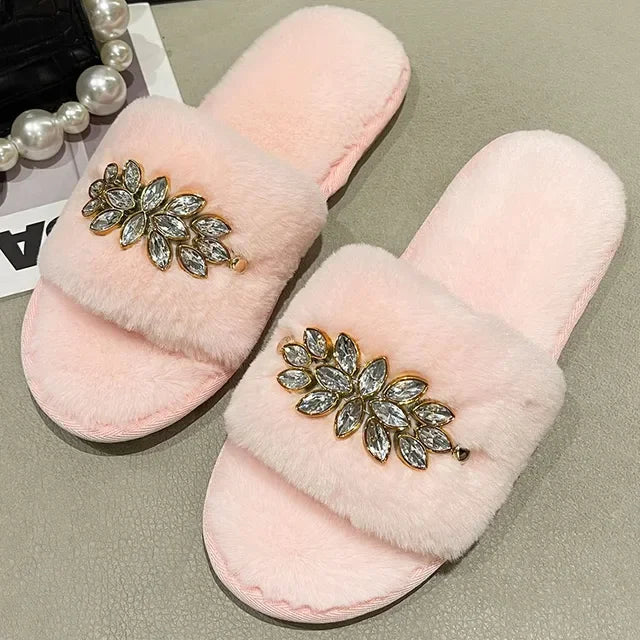 Fluffy Fur Slippers - Fashion Chain Design Women Home Slippers