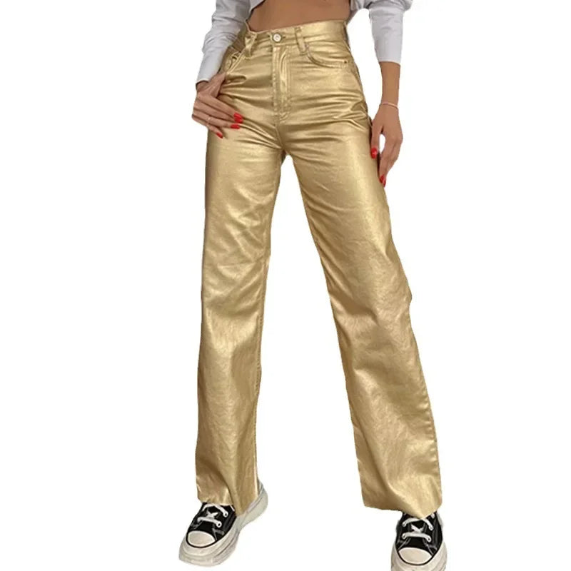 Metallic Color Women's Straight Leg Pants