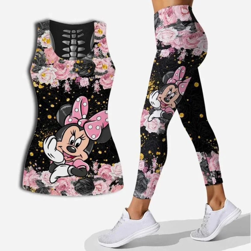 Leopard Mickey Hollow Vest + Leggings Yoga Suit