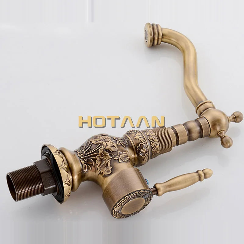 Luxury Antique Bronze Copper Carving Deck Mounted Faucet