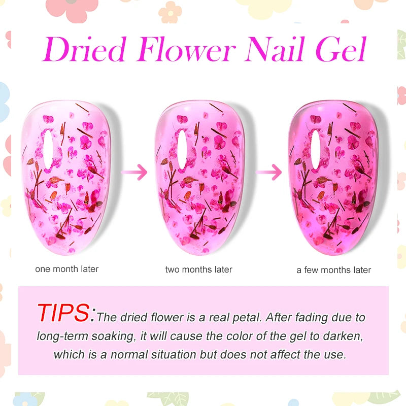 LILYCUTE 8ml Pink Dried Flower Gel Nail Polish – Natural Flower Fairy Nail Art Gel, Soak Off – UV/LED Varnish for Nails DIY