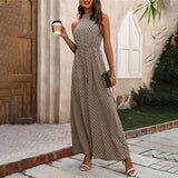 High Waist Halter Neck Sleeveless Wide Leg Jumpsuit