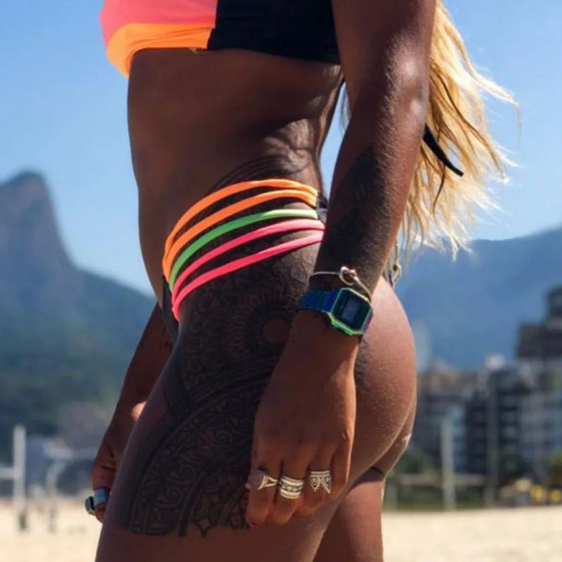 Rainbow Swimsuits - Crop Top Double Lace Up Bikini Set