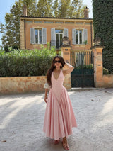 Off-Shoulder Sleeveless A-Line Pleated Dress