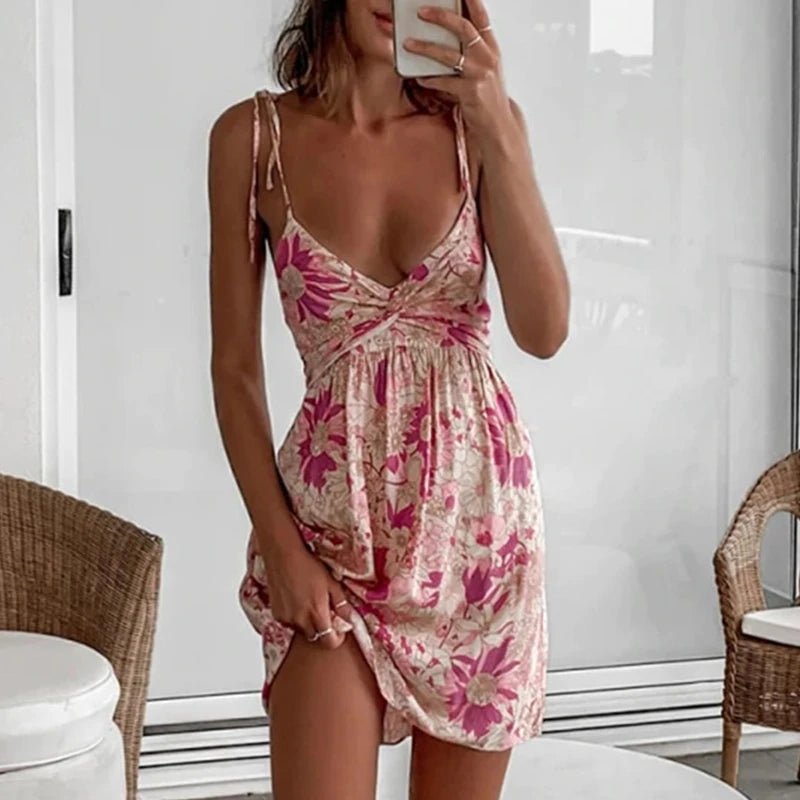 Lace Flower Backless Mini Dress