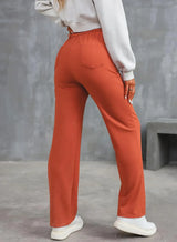 Fashionable New Women's Straight-leg Casual Pants - High-waisted, Buttoned, Elastic Waist with Multiple Pockets