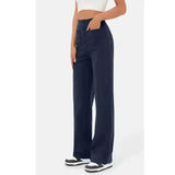 Fashionable New Women's Straight-leg Casual Pants - High-waisted, Buttoned, Elastic Waist with Multiple Pockets