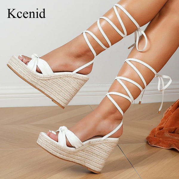 Casual Roma Gladiator Cross Lace-Up Platform Wedge Sandals