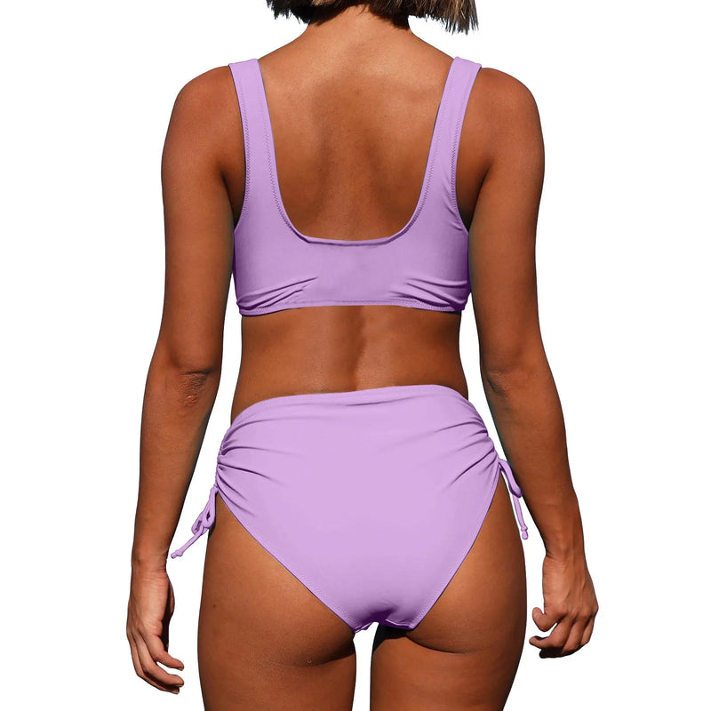 Split Swimsuit - Drawstring Bandage Bikini Set