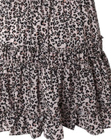 V-Neck Leopard Print Frill Hem Ruffles Ruched Mini Dress