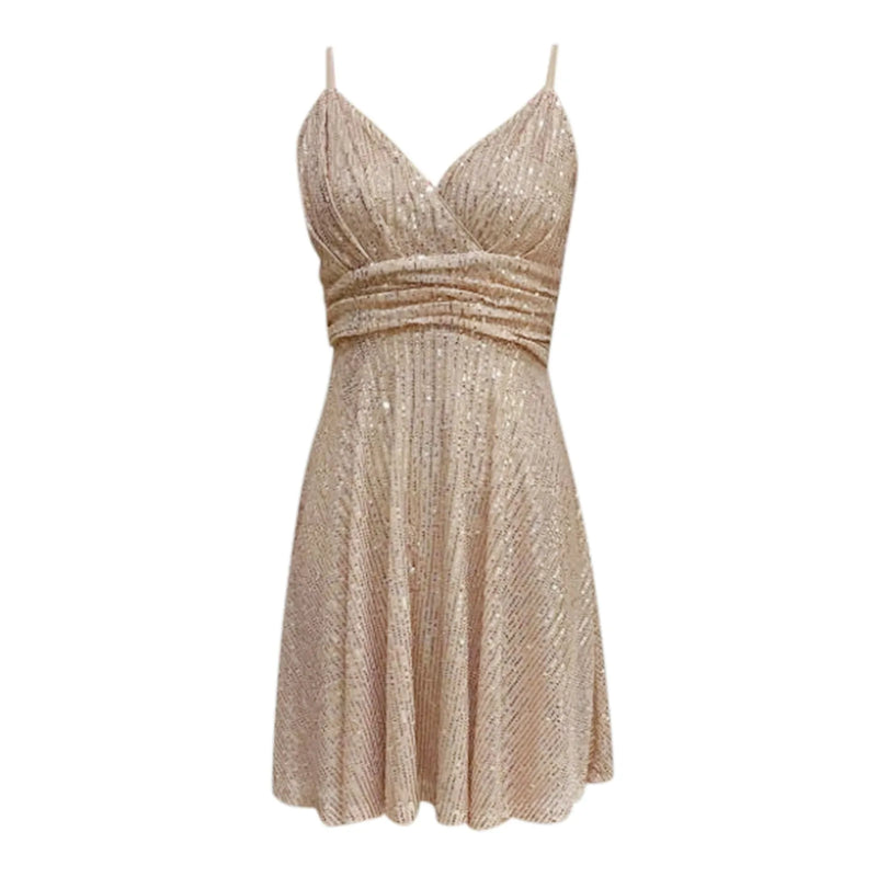 Gold Glitter Sequins Mini Dress