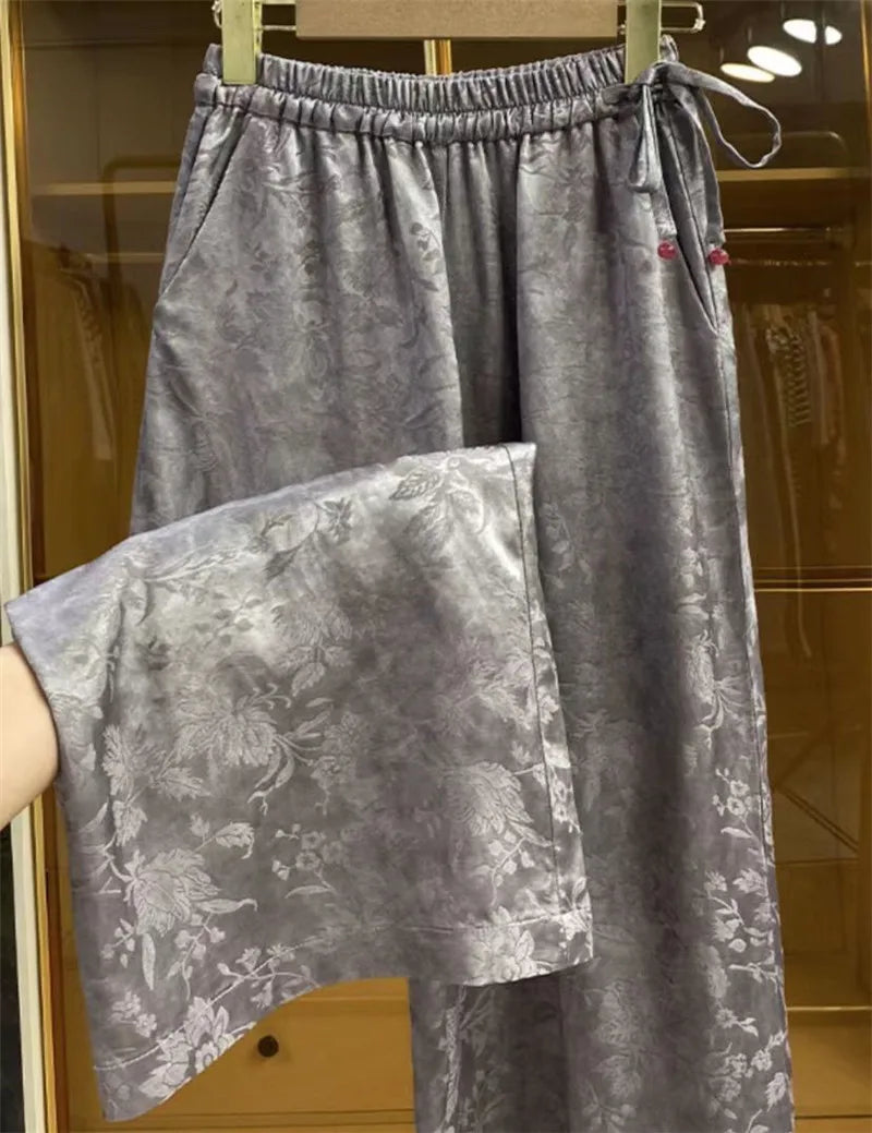 French Silk Satin Jacquard Pants