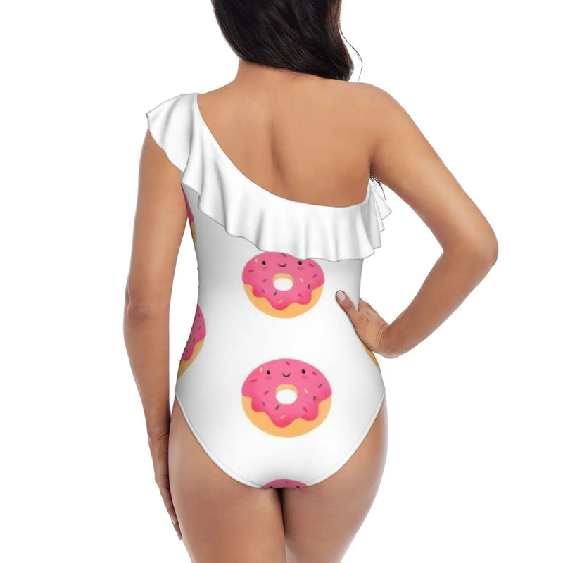 Happy Donut Black Mesh Swimsuit - One Piece Backless Swimwear