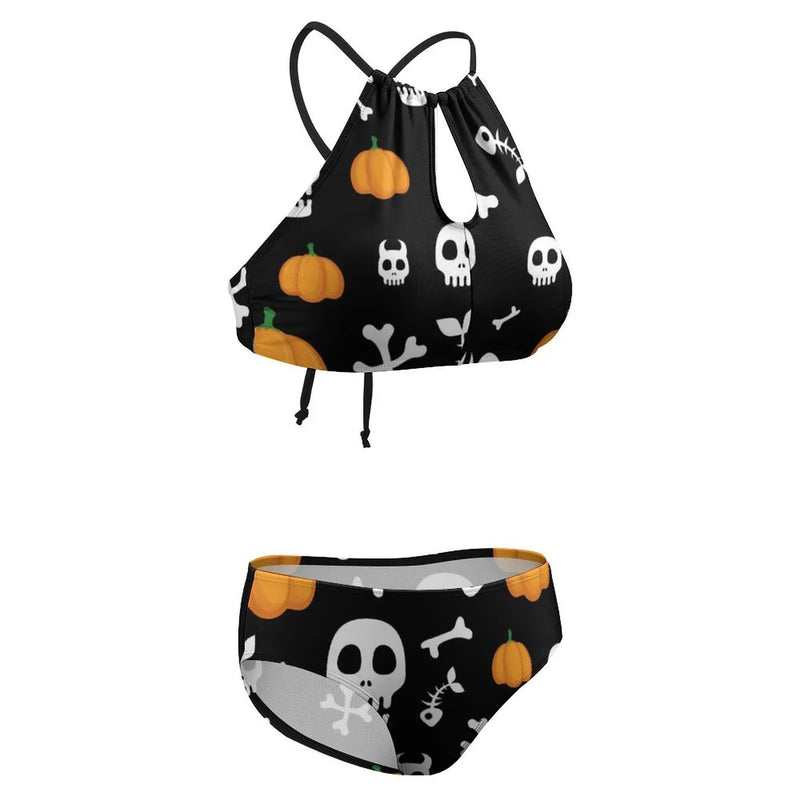 Skulls Bones And Pumpkins Bikini Swimsuit