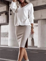 Women's Tight Skirt Long-Sleeved Top Two-Piece Set