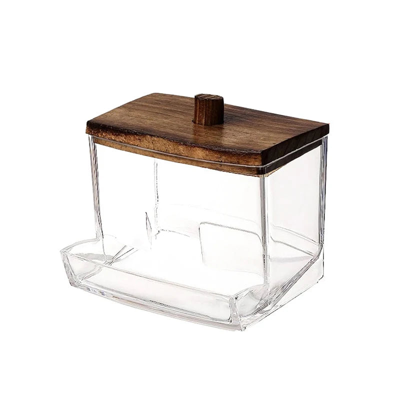 Multi-purpose Transparent Cosmetic Storage Box with Wooden Lid