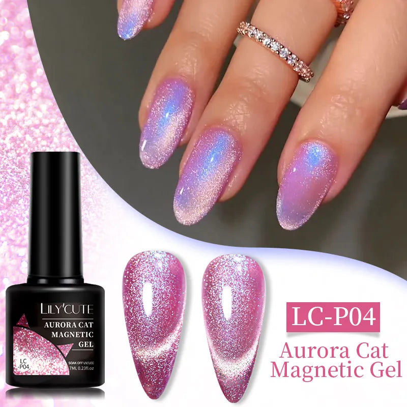 3 IN 1 Platinum Rose Gold Magnetic Gel Nail Polish - Moonlight Magnetic Gel Varnish with Glitter