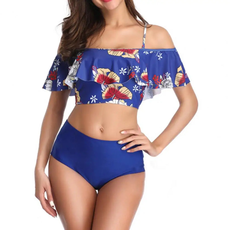 Colorful Print Ruffle Padded Summer Bathing Suit