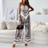 Women's Bohemian Casual Spaghetti Strap Top & High Waist Wide Leg Pants Set