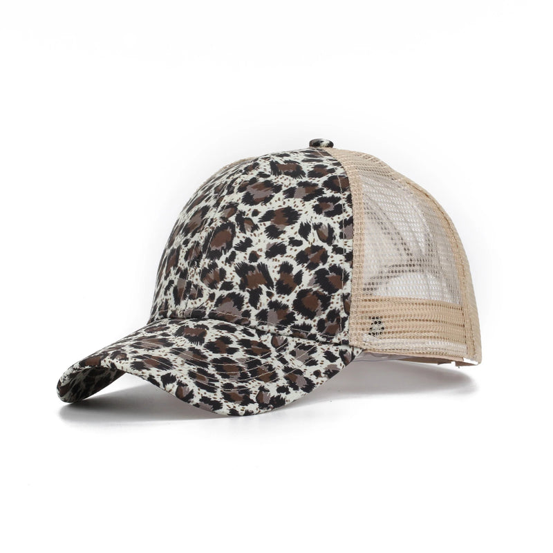 Leopard Print High Ponytail Ball Cap